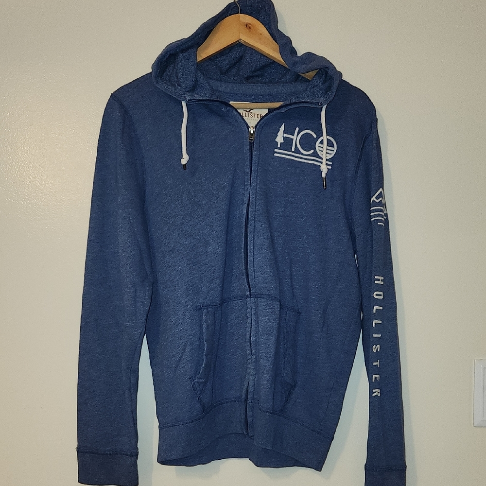 Hollister Men's Zip-Up Hoodie in Blue